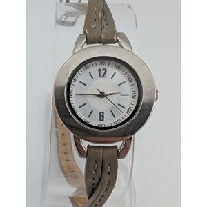 Women's Silver 27mm Watch Twisted Gray Faux Leather Band- New Battery